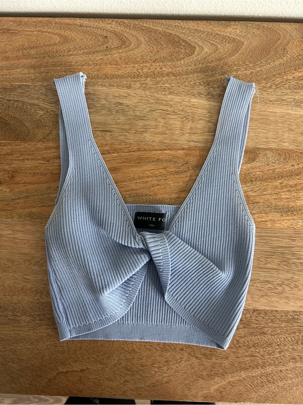 White Fox Boutique Blue Ribbed Twist-Front Crop Top & Maxi Skirt Set
